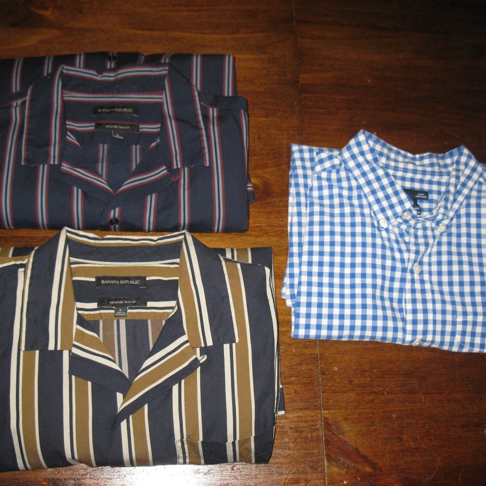 3 men's casual large button up long sleeved shirts